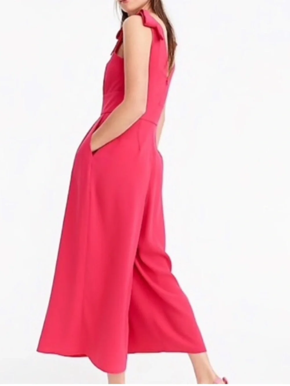 J.Crew Drapey Tie-Shoulder Jumpsuit Wide Leg Fuchsia/Pink Sleeveless Sz 4 Formal
